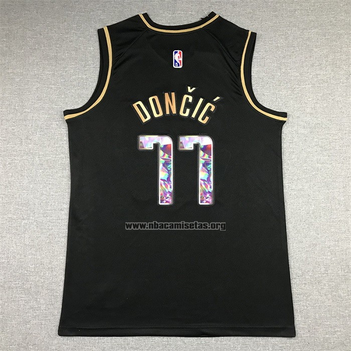 Camiseta Golden Edition Dallas Mavericks Luka Doncic NO 77 2021-22 Negro